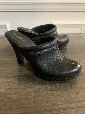 Y-not? Y2K Black Studded Leather Clog Heels